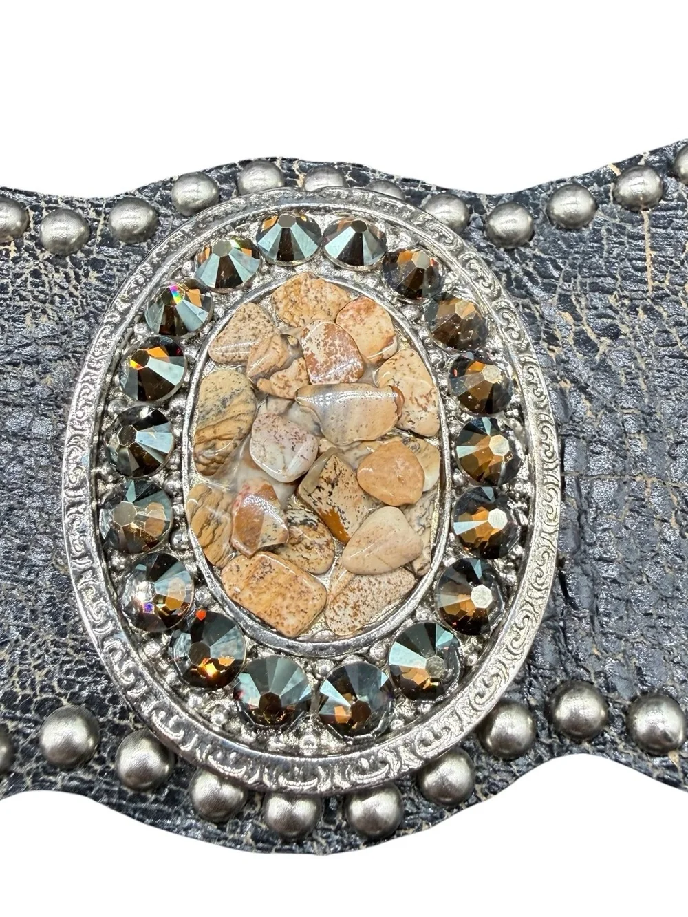 Leatherock 38 XL Black Leather Studded Scallop Western Boho Statement Belt 5934
